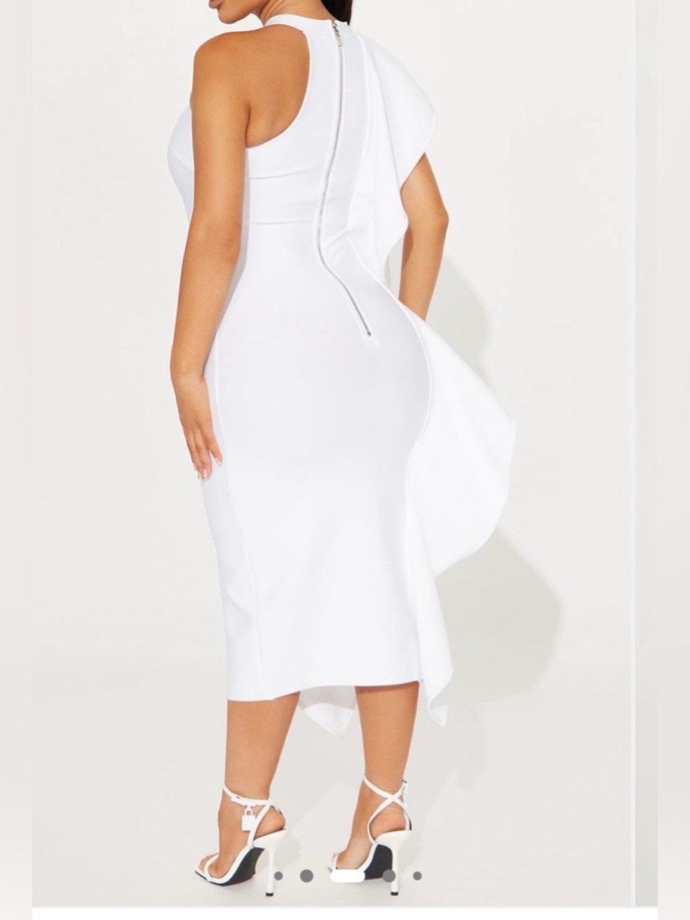 Fashion Nova White One-Shoulder Ruffle Midi Dress - Picture 2 of 7